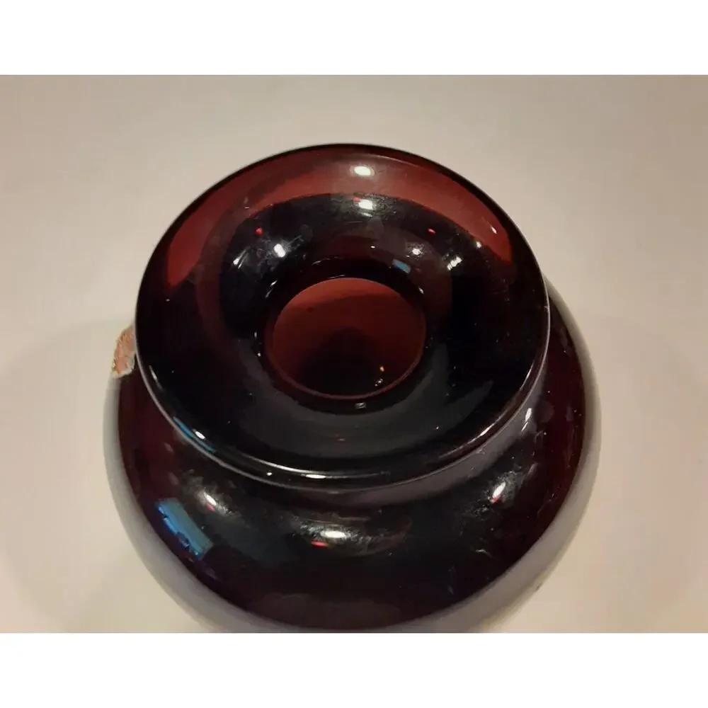 Vintage Brystal Handblown Vase Black Cherry & White